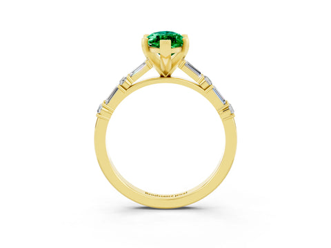 Yellow gold Marquise Cut Emerald Solitaire with Side Baguettes and Channel Set Band_3