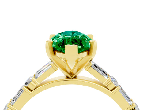 Yellow gold Marquise Cut Emerald Solitaire with Side Baguettes and Channel Set Band_4