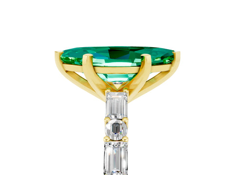 Yellow gold Marquise Cut Emerald Solitaire with Side Baguettes and Channel Set Band_5