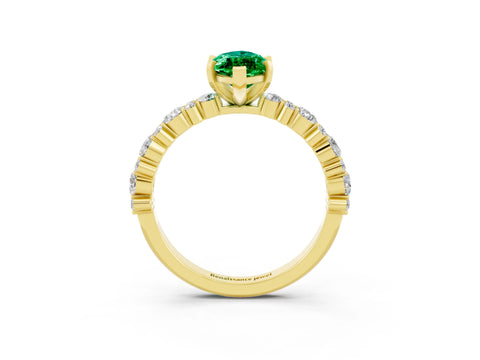 Yellow gold Marquise Cut Emerald Solitaire with Side Stones, Pave Band, Four-Prong Setting_39