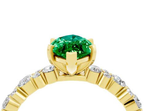Yellow gold Marquise Cut Emerald Solitaire with Side Stones, Pave Band, Four-Prong Setting_40