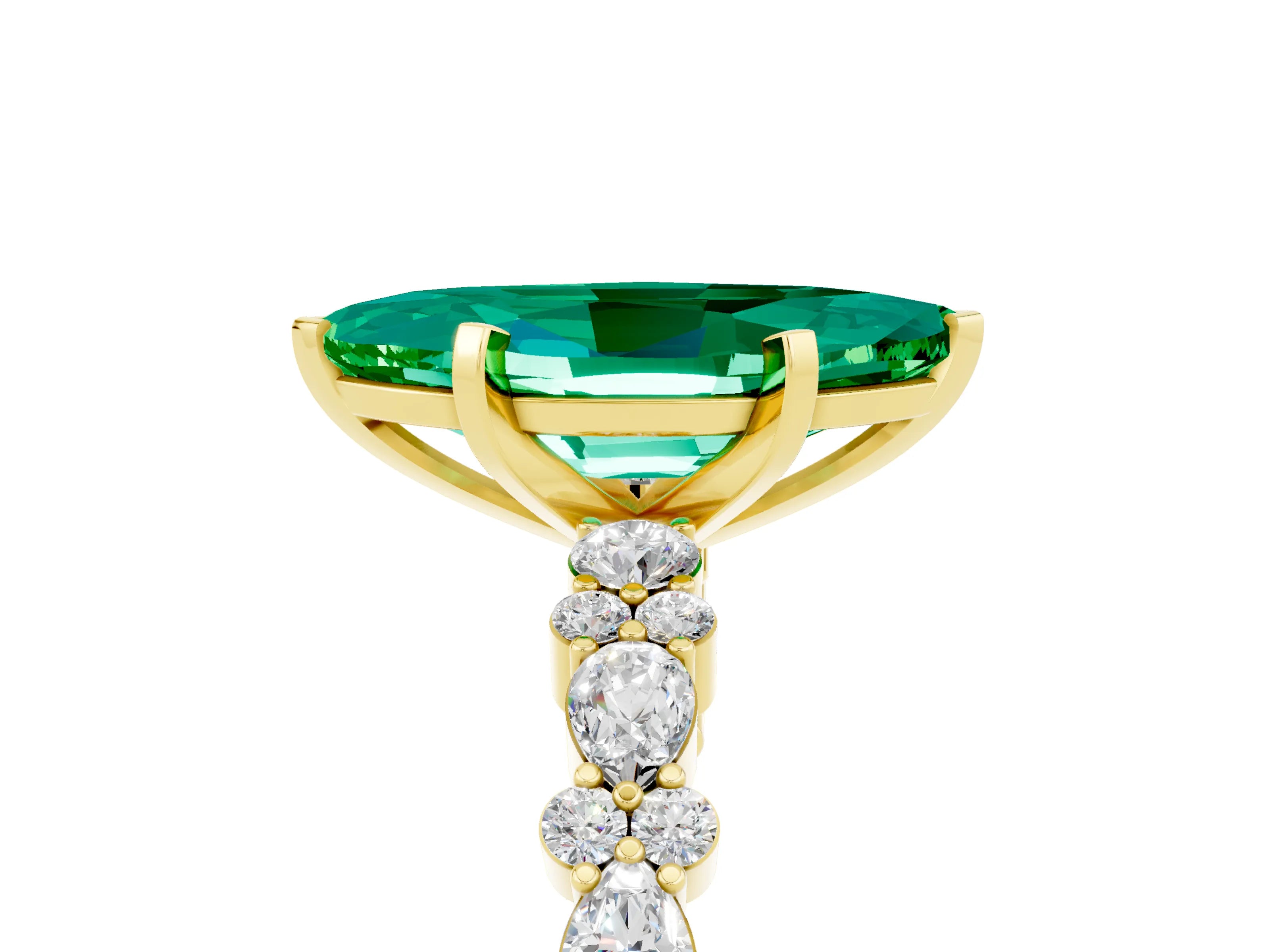 Yellow gold Marquise Cut Emerald Solitaire with Side Stones, Pave Band, Four-Prong Setting_41