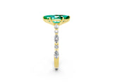 Yellow gold Marquise Cut Emerald Solitaire with Side Stones on a Pavé Band and Four-Prong Setting_2