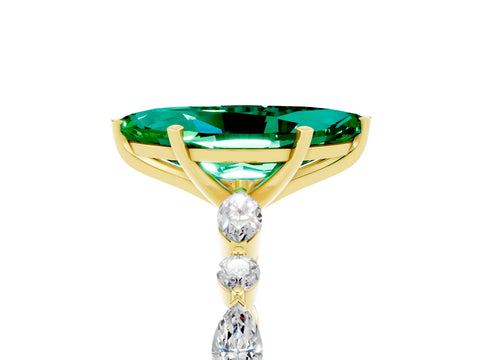 Yellow gold Marquise Cut Emerald Solitaire with Side Stones on a Pavé Band and Four-Prong Setting_5