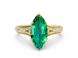 Yellow gold Marquise Cut Emerald Split Shank Engagement Ring with Pavé Band