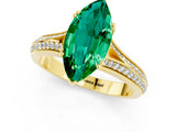 Yellow gold Marquise Cut Emerald Split Shank Engagement Ring with Pavé Band_1