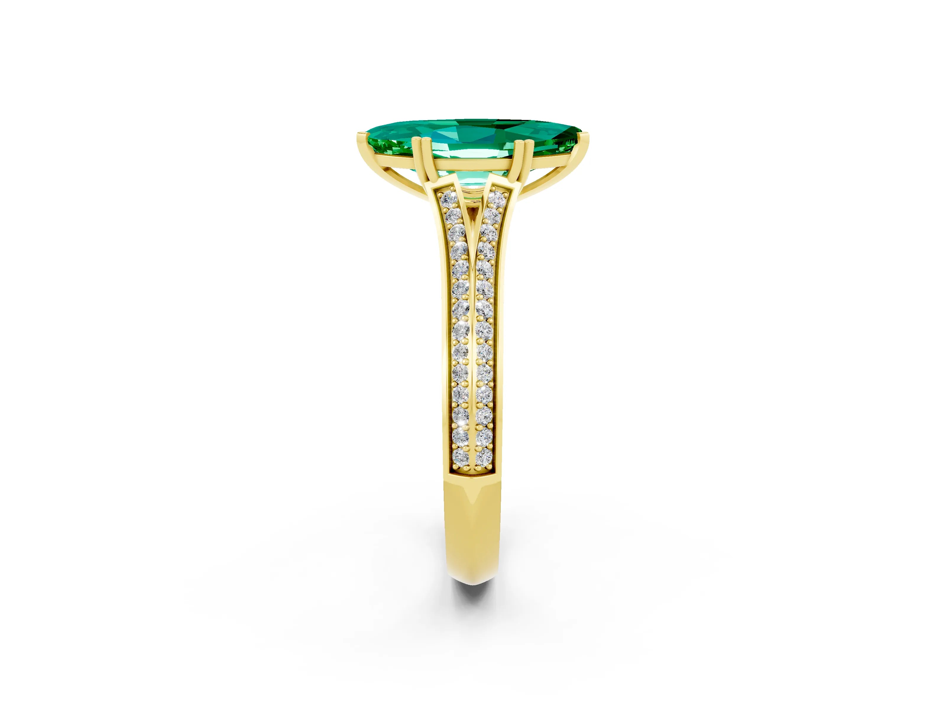 Yellow gold Marquise Cut Emerald Split Shank Engagement Ring with Pavé Band_2
