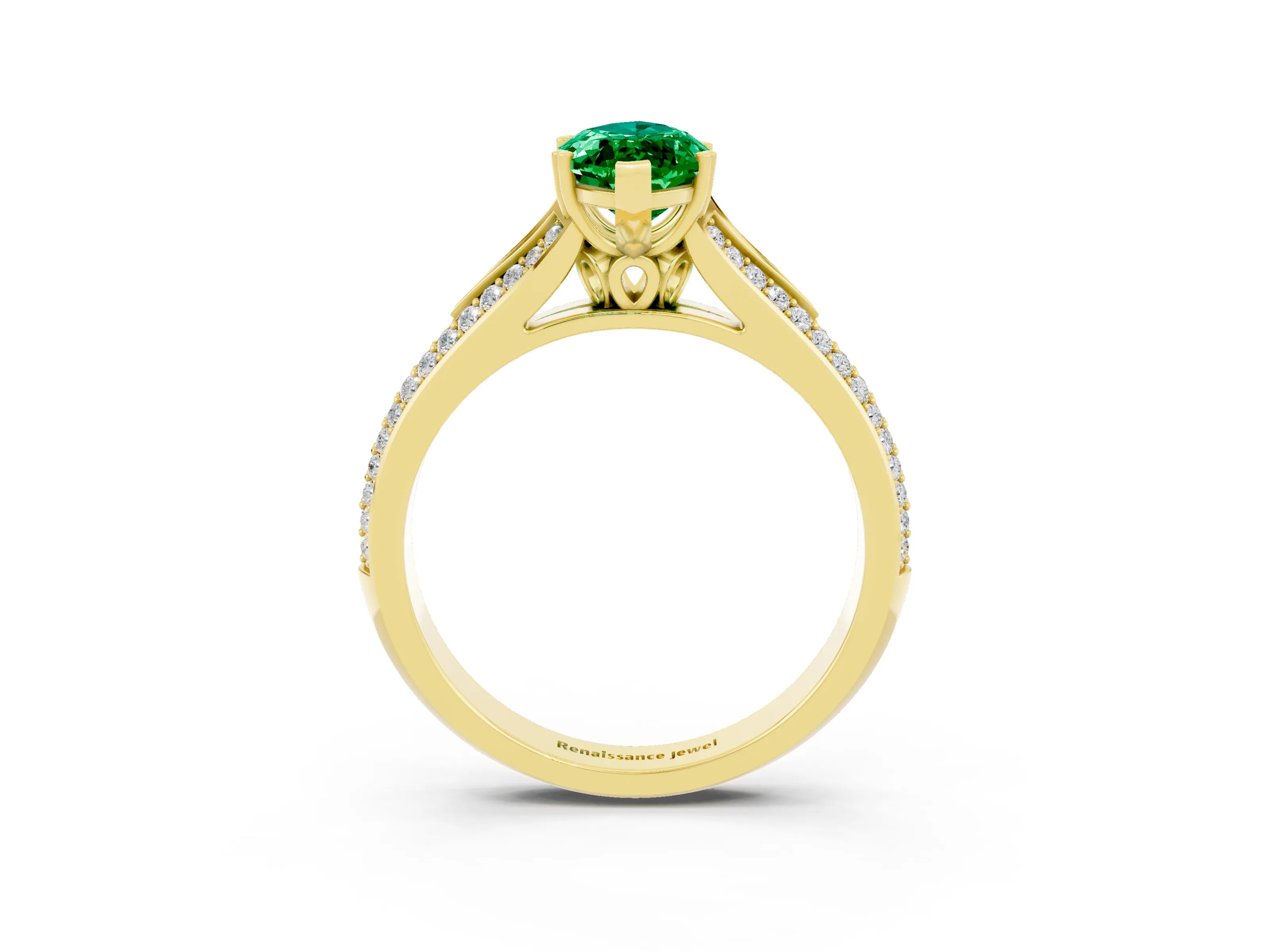 Yellow gold Marquise Cut Emerald Split Shank Engagement Ring with Pavé Band_3