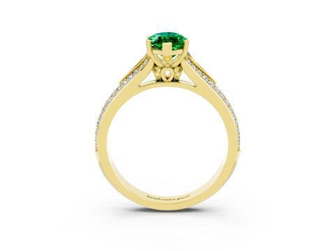 Yellow gold Marquise Cut Emerald Split Shank Engagement Ring with Pavé Band_3