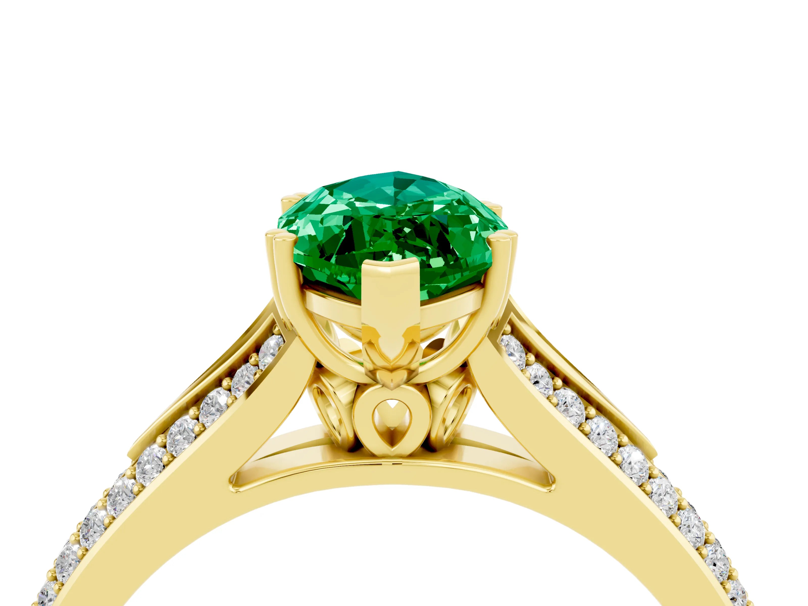 Yellow gold Marquise Cut Emerald Split Shank Engagement Ring with Pavé Band_4