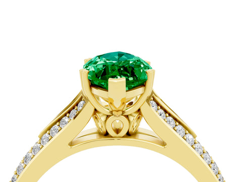 Yellow gold Marquise Cut Emerald Split Shank Engagement Ring with Pavé Band_4