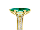 Yellow gold Marquise Cut Emerald Split Shank Engagement Ring with Pavé Band_5