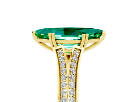 Yellow gold Marquise Cut Emerald Split Shank Engagement Ring with Pavé Band_5