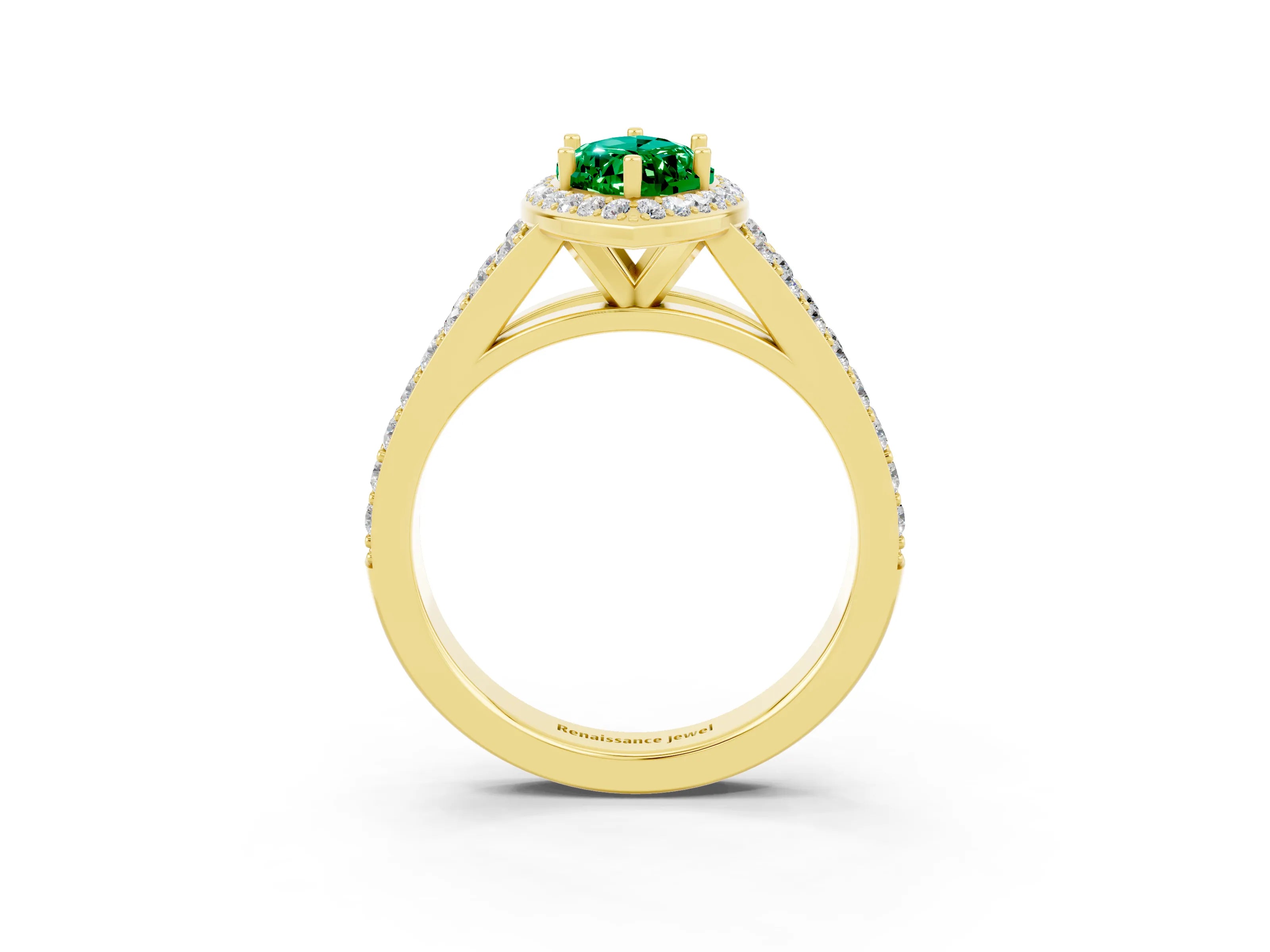 Yellow gold Marquise Cut Emerald Split Shank Halo Ring with Four-Prong Setting_15