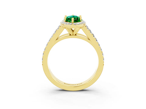 Yellow gold Marquise Cut Emerald Split Shank Halo Ring with Four-Prong Setting_15