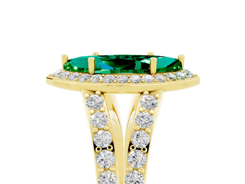 Yellow gold Marquise Cut Emerald Split Shank Halo Ring with Four-Prong Setting_17