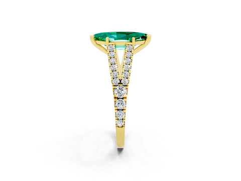 Yellow gold Marquise Cut Emerald Split Shank Pavé Engagement Ring with Four-Prong Setting_14
