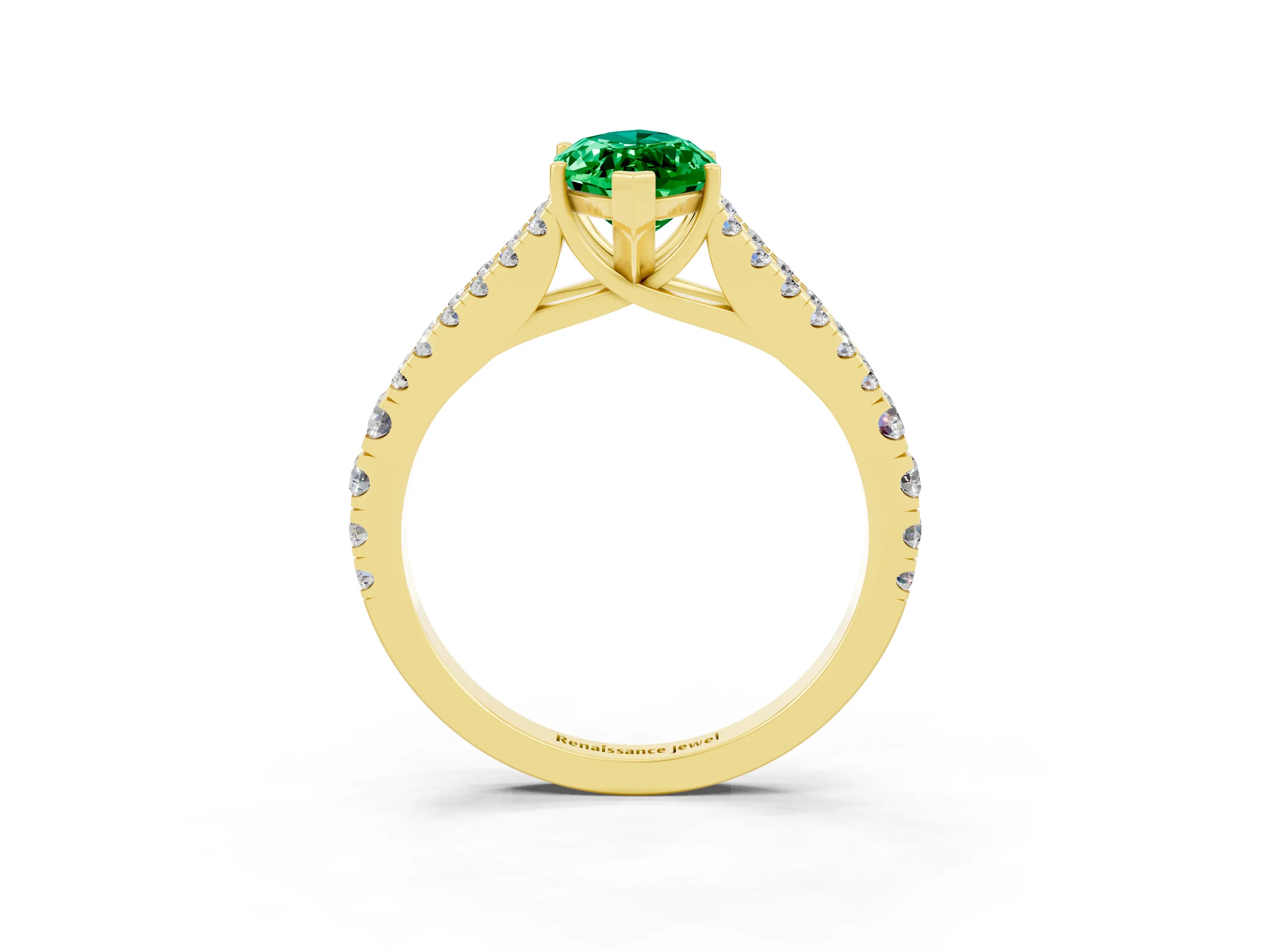 Yellow gold Marquise Cut Emerald Split Shank Pavé Engagement Ring with Four-Prong Setting_15