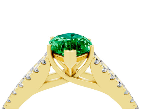 Yellow gold Marquise Cut Emerald Split Shank Pavé Engagement Ring with Four-Prong Setting_16