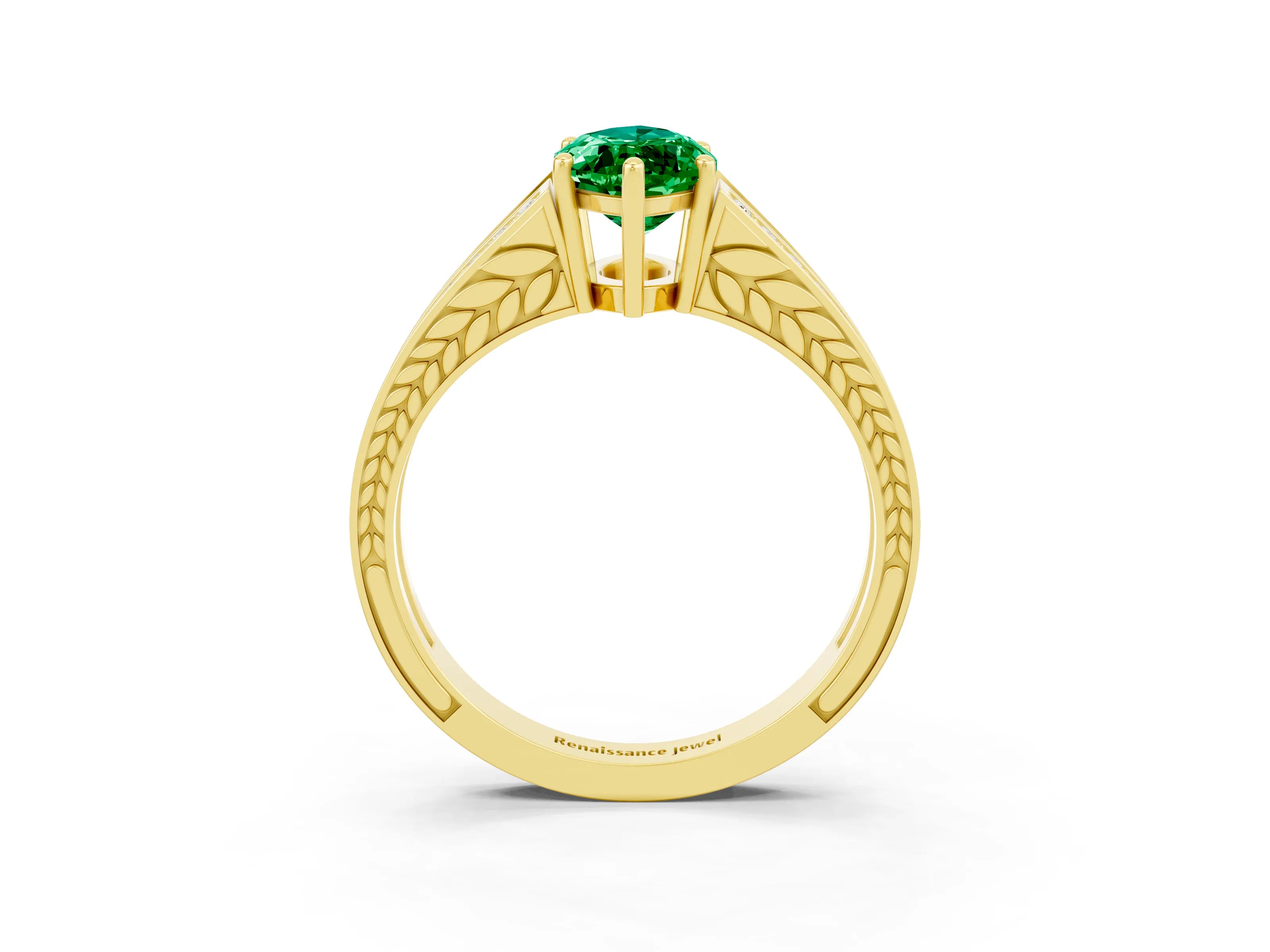 Yellow gold Marquise Cut Emerald Split Shank Ring with Pavé Band and Four-Prong Setting_3