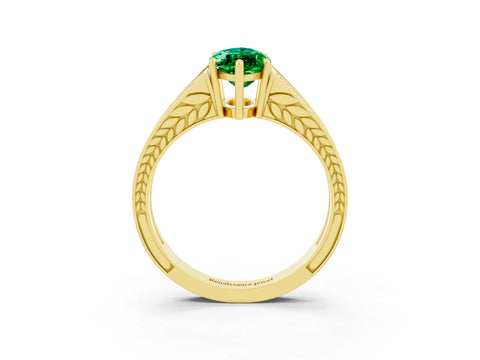Yellow gold Marquise Cut Emerald Split Shank Ring with Pavé Band and Four-Prong Setting_3