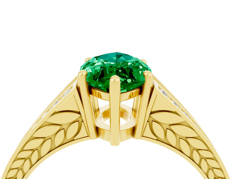Yellow gold Marquise Cut Emerald Split Shank Ring with Pavé Band and Four-Prong Setting_4