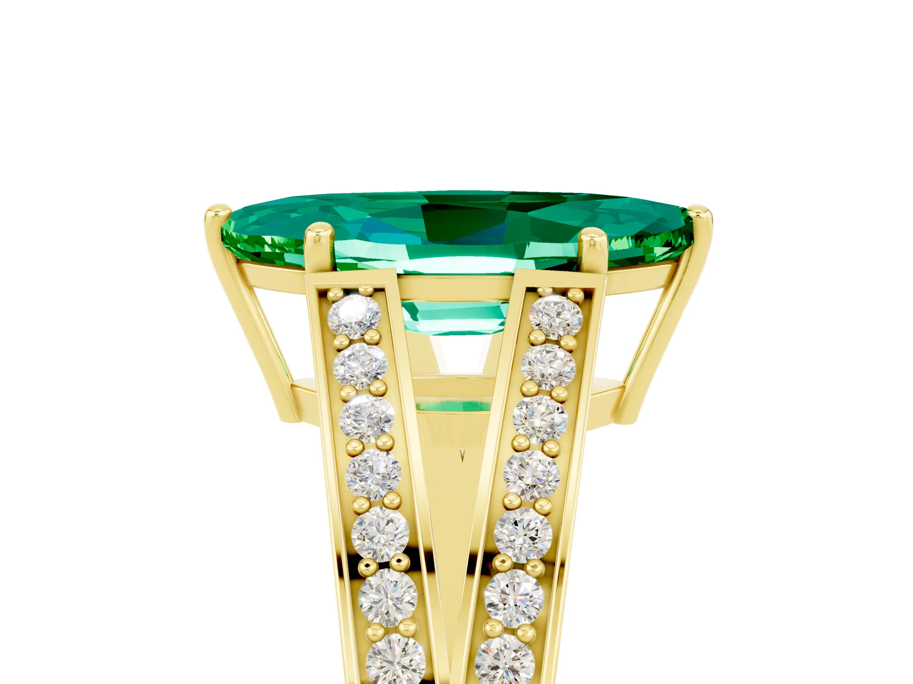 Yellow gold Marquise Cut Emerald Split Shank Ring with Pavé Band and Four-Prong Setting_5