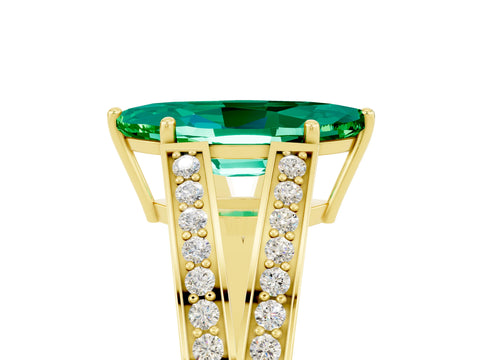 Yellow gold Marquise Cut Emerald Split Shank Ring with Pavé Band and Four-Prong Setting_5