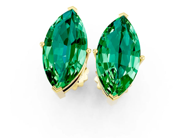 Yellow gold Marquise Cut Emerald Stud Earrings