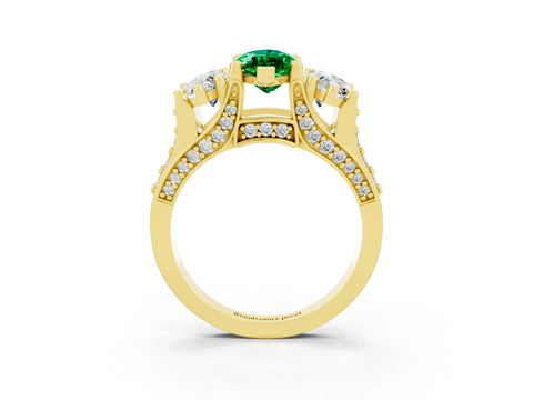 Yellow gold Marquise Cut Emerald Three-Stone Ring with Channel Set Band and Four-Prong Setting_3