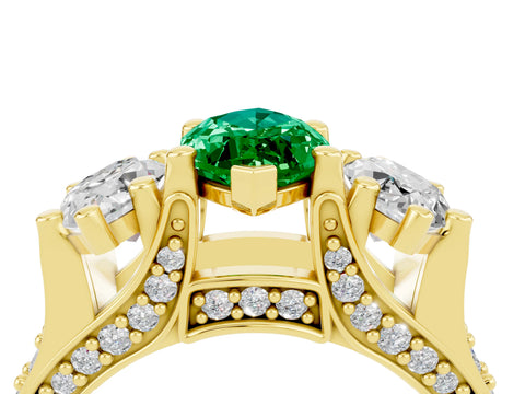 Yellow gold Marquise Cut Emerald Three-Stone Ring with Channel Set Band and Four-Prong Setting_4