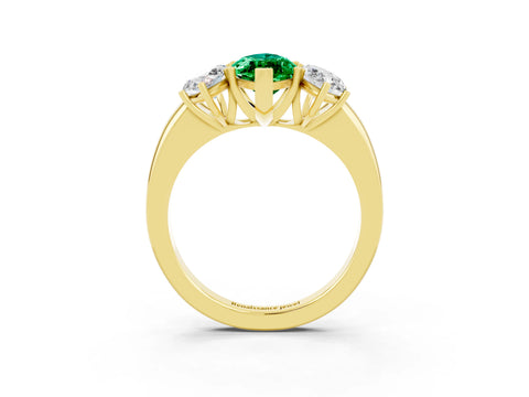 Yellow gold Marquise Cut Emerald Three-Stone Ring with Four-Prong Setting and Classic Band_3