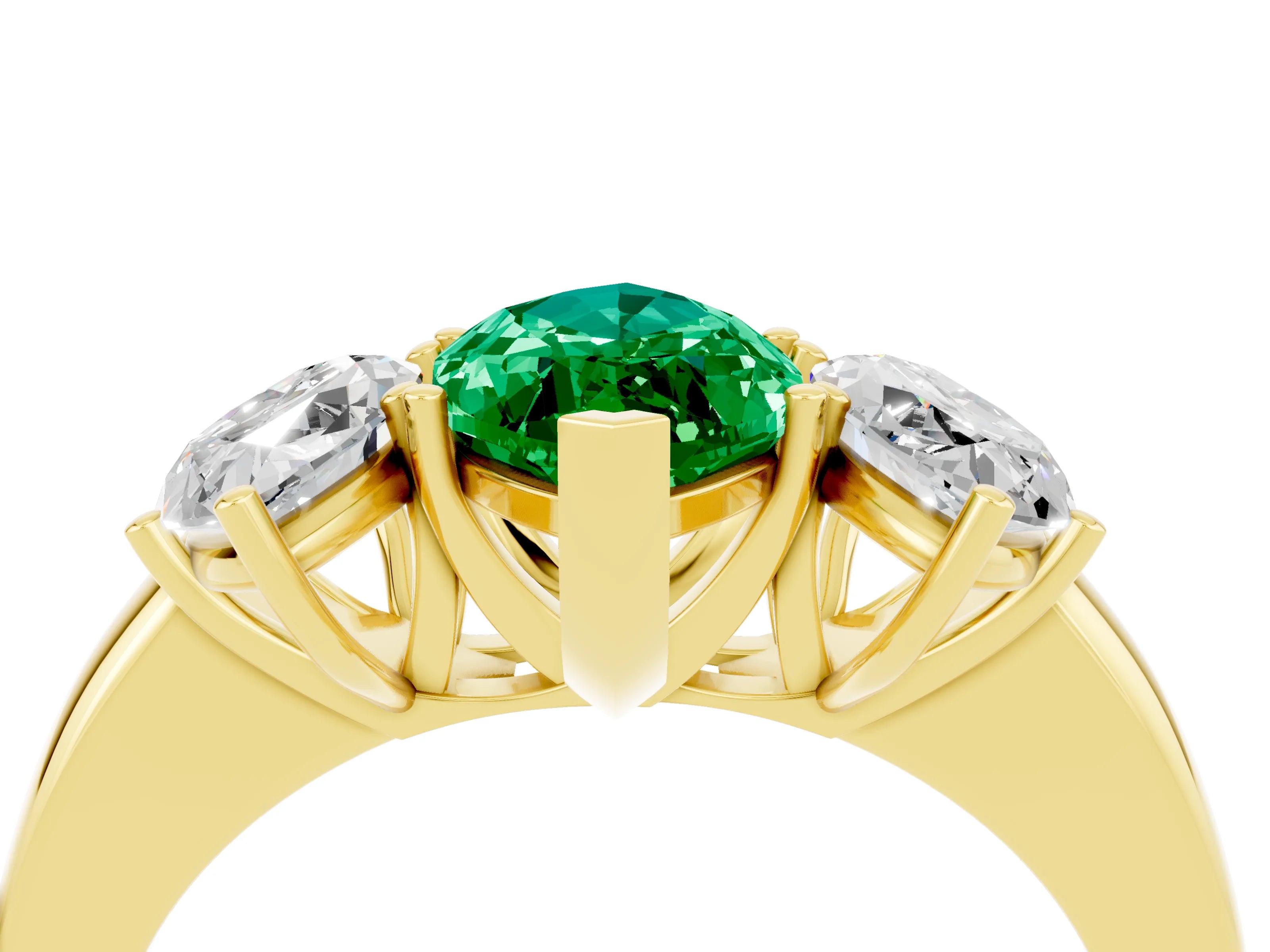 Yellow gold Marquise Cut Emerald Three-Stone Ring with Four-Prong Setting and Classic Band_4