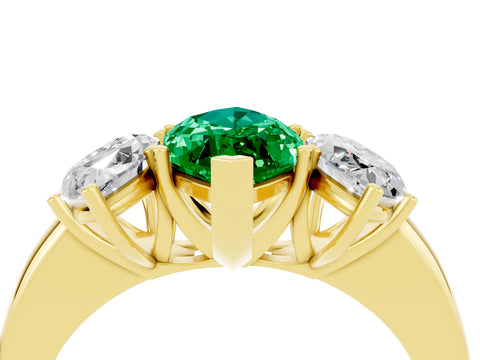 Yellow gold Marquise Cut Emerald Three-Stone Ring with Four-Prong Setting and Classic Band_4