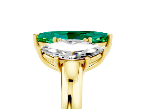 Yellow gold Marquise Cut Emerald Three-Stone Ring with Four-Prong Setting and Classic Band_5