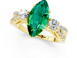 Yellow gold Marquise Cut Emerald Three-Stone Ring with Pavé Split Shank and Four-Prong Setting_13