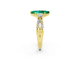 Yellow gold Marquise Cut Emerald Three-Stone Ring with Pavé Split Shank and Four-Prong Setting_14