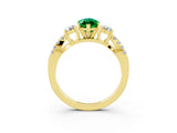 Yellow gold Marquise Cut Emerald Three-Stone Ring with Pavé Split Shank and Four-Prong Setting_15