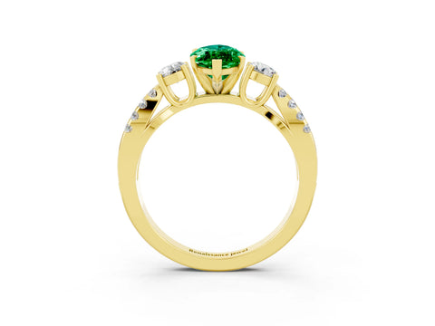 Yellow gold Marquise Cut Emerald Three-Stone Ring with Pavé Split Shank and Four-Prong Setting_15
