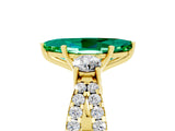 Yellow gold Marquise Cut Emerald Three-Stone Ring with Pavé Split Shank and Four-Prong Setting_17