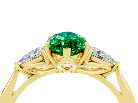 Yellow gold Marquise Cut Emerald Three-Stone Ring with Pear Side Stones and Four-Prong Setting_16