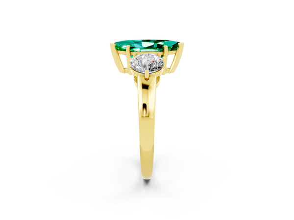 Yellow gold Marquise Cut Emerald Three-Stone Ring with Prong Setting and Classic Band