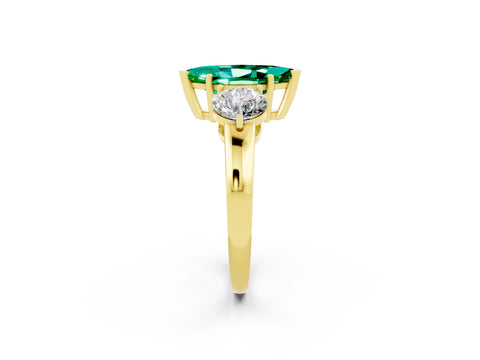 Yellow gold Marquise Cut Emerald Three-Stone Ring with Prong Setting and Classic Band_2
