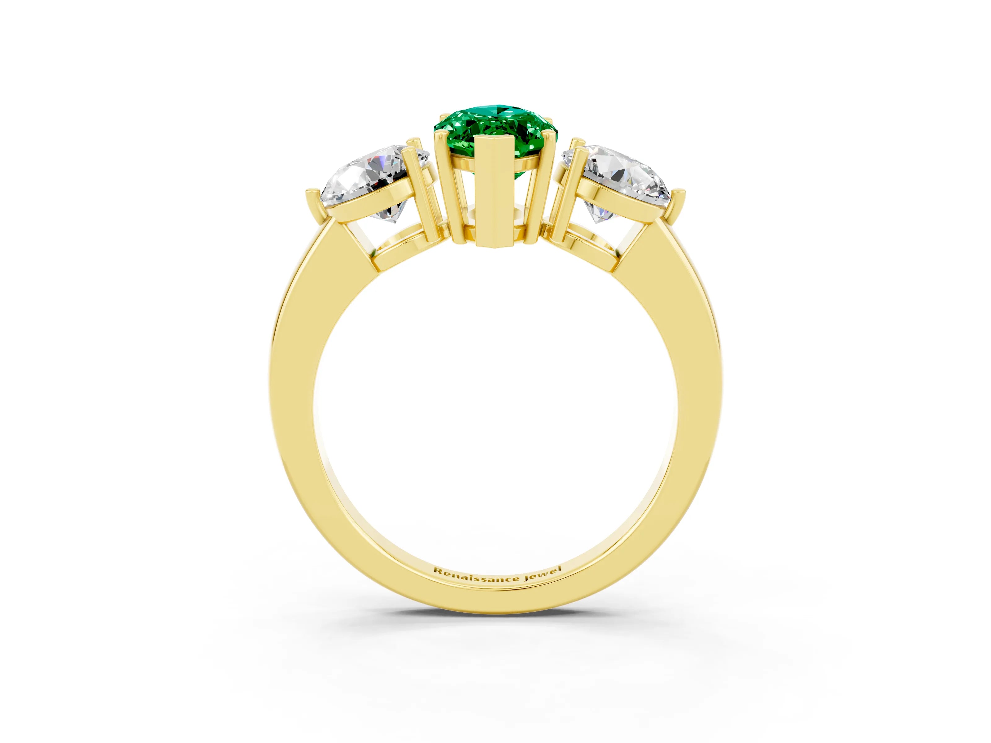 Yellow gold Marquise Cut Emerald Three-Stone Ring with Prong Setting and Classic Band_3