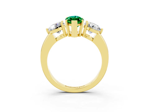 Yellow gold Marquise Cut Emerald Three-Stone Ring with Prong Setting and Classic Band_3