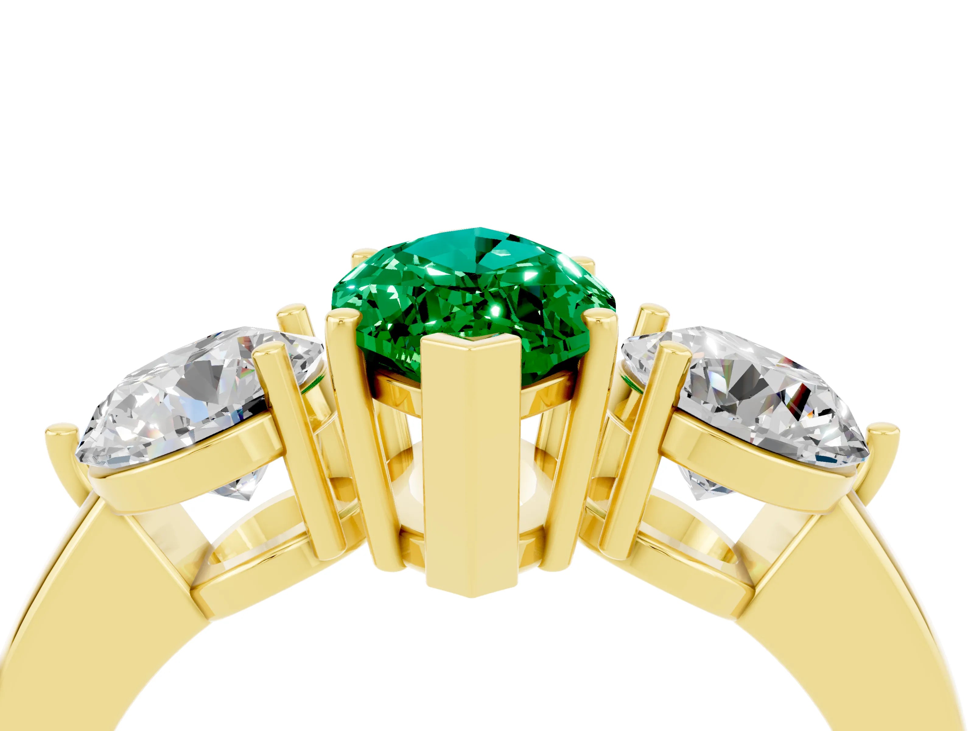 Yellow gold Marquise Cut Emerald Three-Stone Ring with Prong Setting and Classic Band_4