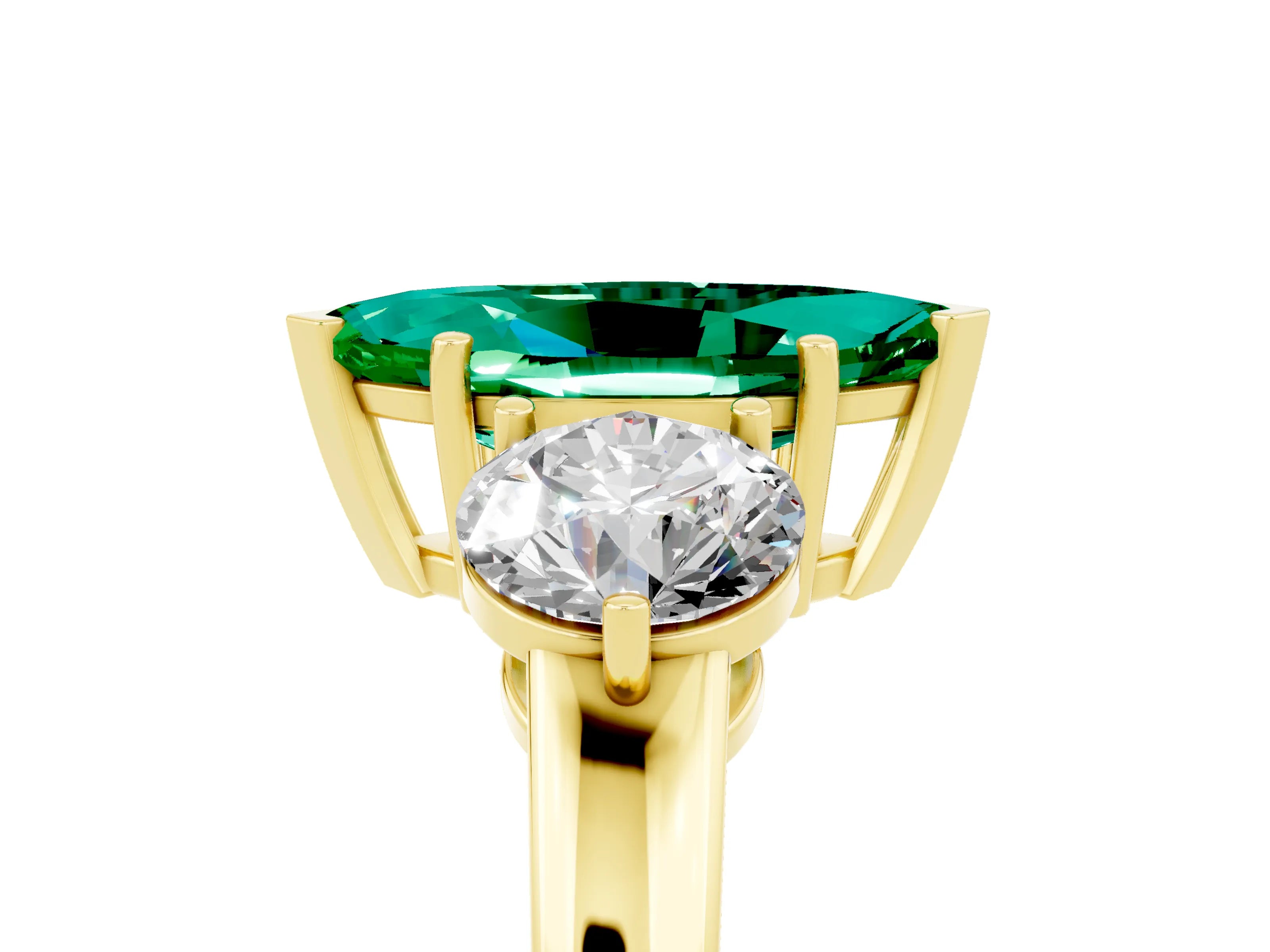 Yellow gold Marquise Cut Emerald Three-Stone Ring with Prong Setting and Classic Band_5