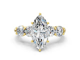 Yellow gold Marquise Cut Five-Stone Prong Set Diamond Ring with Classic Band_41