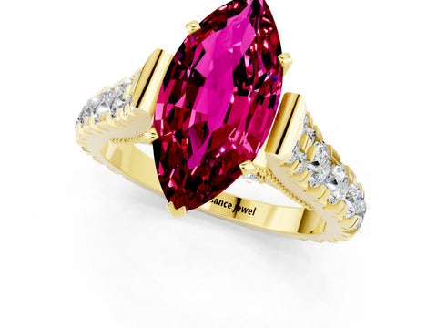 Yellow gold Marquise Cut Garnet Classic Solitaire Ring with Pavé Band and Four-Prong Setting_1
