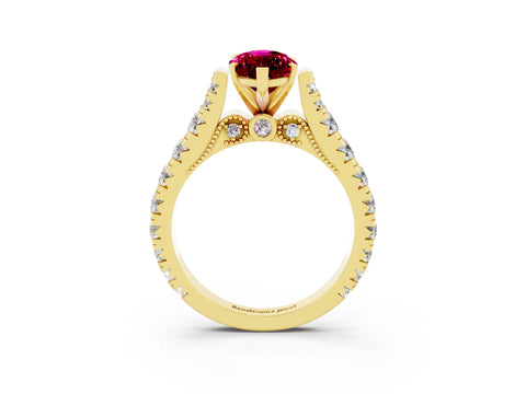 Yellow gold Marquise Cut Garnet Classic Solitaire Ring with Pavé Band and Four-Prong Setting_3